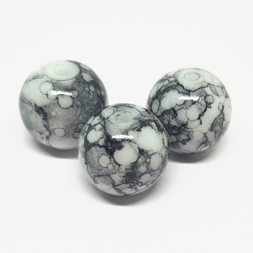 Korálky skleněné,12mm, černobílá, 3ks