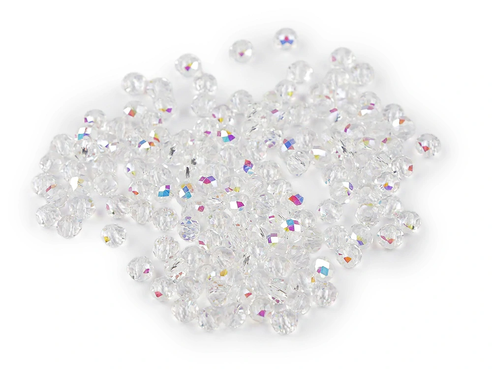 Ohňovky skleněné disk AB efekt, 4mm, transparent, 148ks