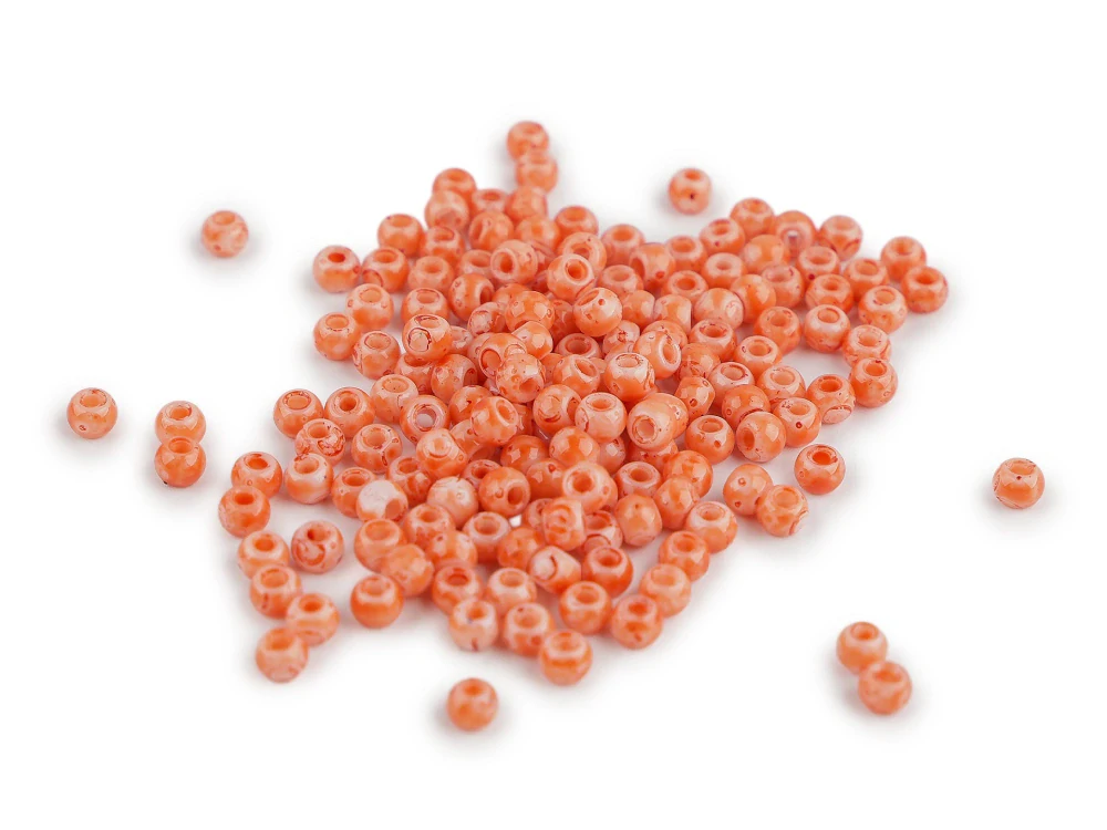 Skleněné korálky melír, 4mm, oranžová, 168ks