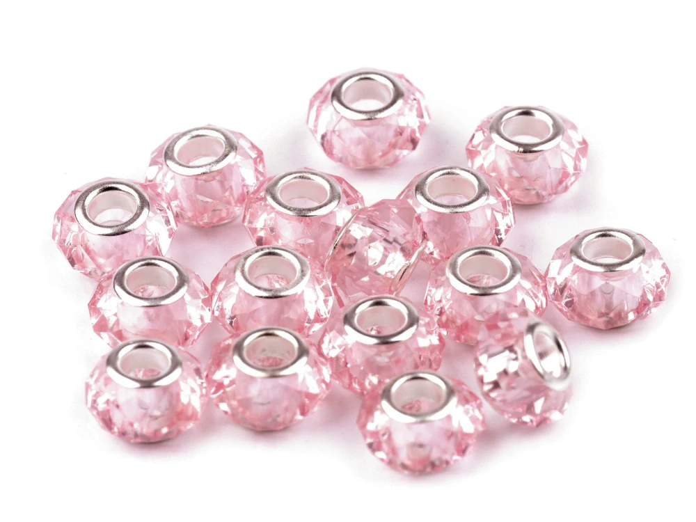 Korálek velký průvlek, 14x5,9mm, růžový světlá, 1ks