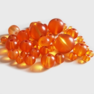 Skleněné korálky MATT, 4-12mm, oranžová, 50g