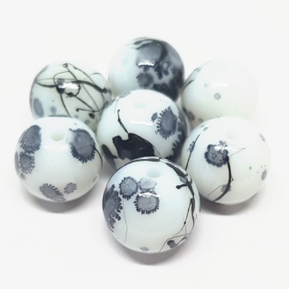 Korálky skleněné, 10mm, černobílá, 2ks
