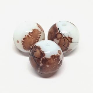 Korálky skleněné, 10mm, černobílohnědá, 2ks