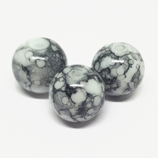 Korálky skleněné,12mm, černobílá, 3ks