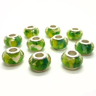 Korálek velký průvlek, 9x14 mm, zelená světlá, 1ks