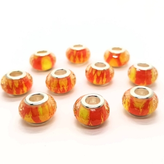 Korálek velký průvlek, 9x14 mm, oranžová, 1ks