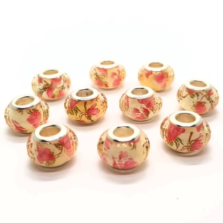 Korálek velký průvlek, 9x14 mm, růžová, 1ks