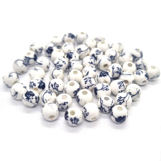 Korálek porcelánový, bílomodrá, 6mm, 2ks