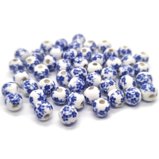 Korálek porcelánový, bílomodrá, 6mm, 2ks