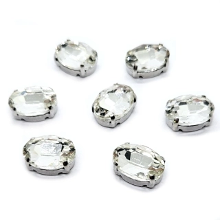 Skleněné kameny v pouzdře, 10x14mm, krystal, 2ks