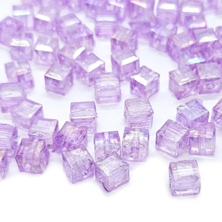 Plastová kostka, AB efekt, fialová, 6x6x6 mm, 25ks