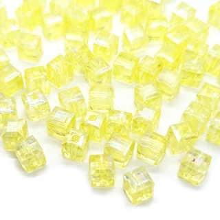 Plastová kostka, AB efekt, žlutá, 6x6x6 mm, 25ks
