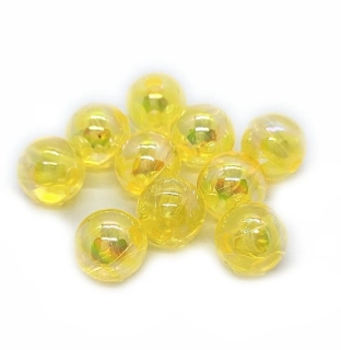 Plastový korálek, AB efekt, žlutá, 10mm, 10ks