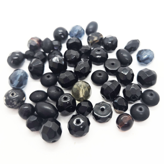 Korálky mačkané CZ, 4-10mm, černá, 47ks