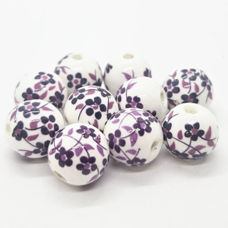 Korálek porcelánový, fialová, 12mm, 2ks