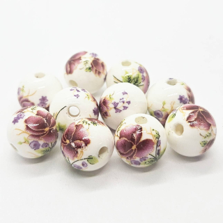 Korálek porcelánový, fialková, 12mm, 2ks