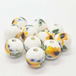 Korálek porcelánový, slunečnice, 12mm, 2ks