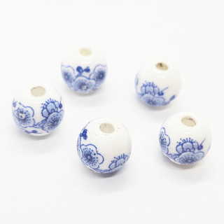 Korálek porcelánový, květina, 10mm, 2ks