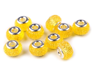 Korálek velký průvlek, 9x14 mm, žlutá sv., 1ks