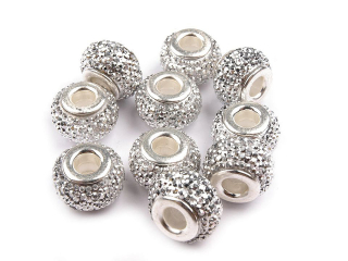 Korálek velký průvlek, 9x14 mm, stříbrná, 1ks