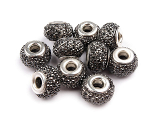 Korálek velký průvlek, 9x14 mm, šedá hematit, 1ks