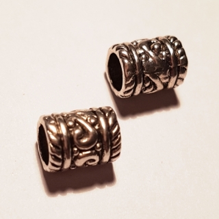 Kovový korálek, platina, 6x9mm, 2ks