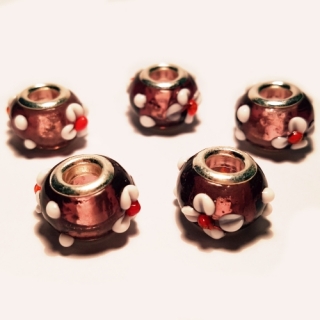 Korálek velký průvlek, 14mm, fialovočervený, 1ks