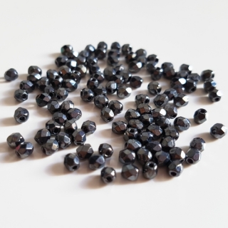 Ohňovky skleněné, 3mm, hematitová, 25ks