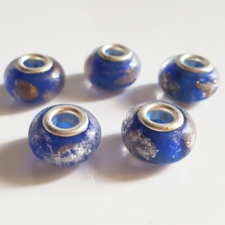 Korálek velký průvlek, 9x15mm, modroměděná, 1ks