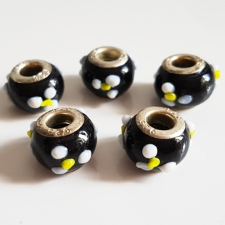 Korálek velký průvlek, 9x14mm, černá, 1ks
