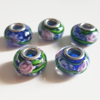 Korálek velký průvlek, 9x14mm, modrá, 1ks
