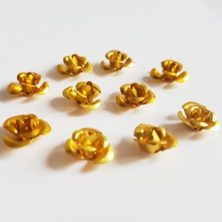 Kovové růžičky, 10mm, žlutá, 10ks