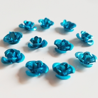 Kovové růžičky, 10mm, tyrkysová, 10ks
