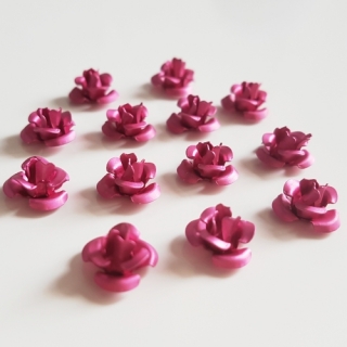 Kovové růžičky, 12mm, růžová fuchsie, 10ks