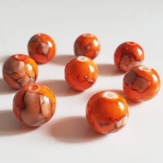 Plastové korálky mramor, 14mm, oranžová, 5ks